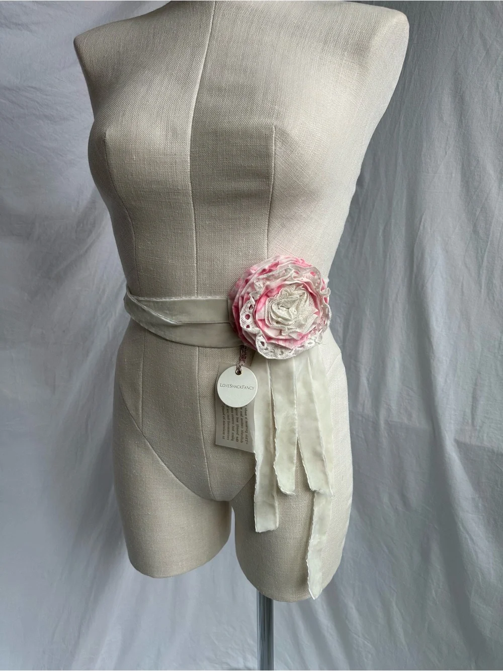 LoveShackFancy Rivia Belt NWT Cotton Pink Cream Rosette O/S